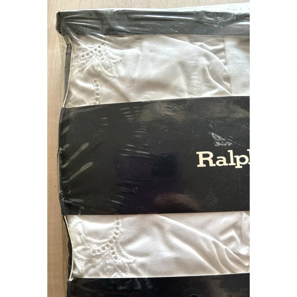 Vtg Ralph Lauren Flat Sheet Twin NIP NOS White Eyelet Cotton Log Cabin Patience